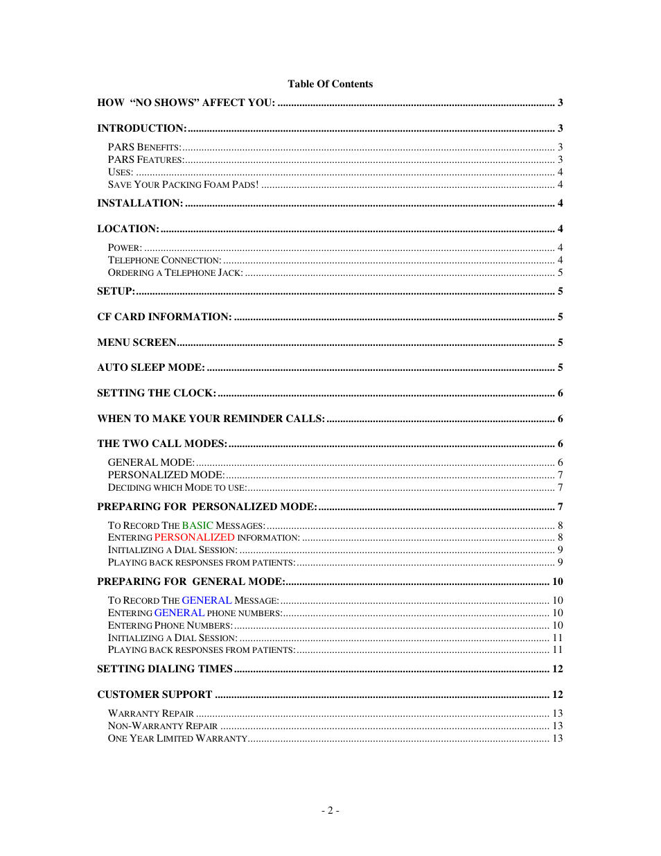 Skutch Electronics PARS v3.2X User Manual | Page 2 / 13
