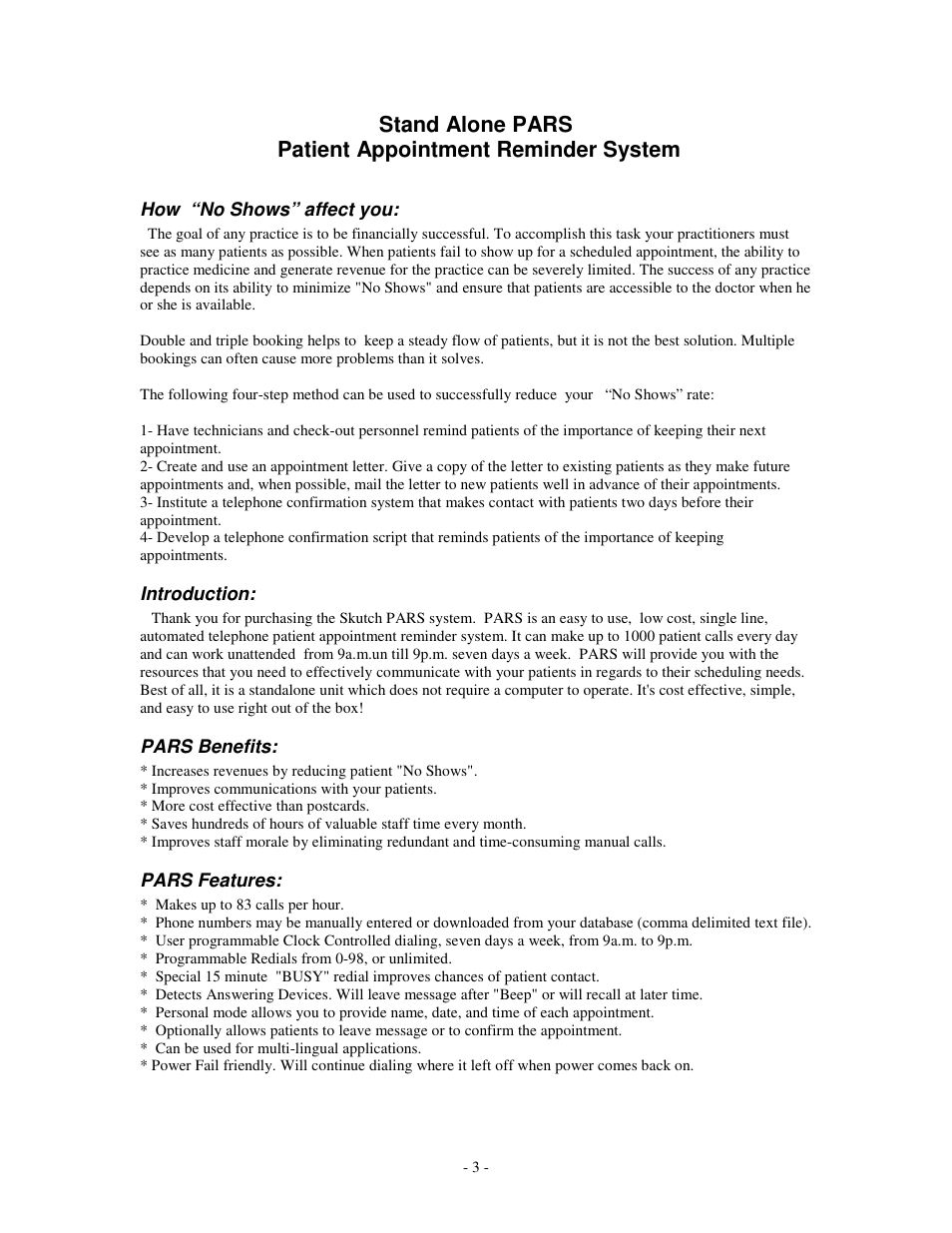 Skutch Electronics PARS v3.2X User Manual | Page 3 / 13