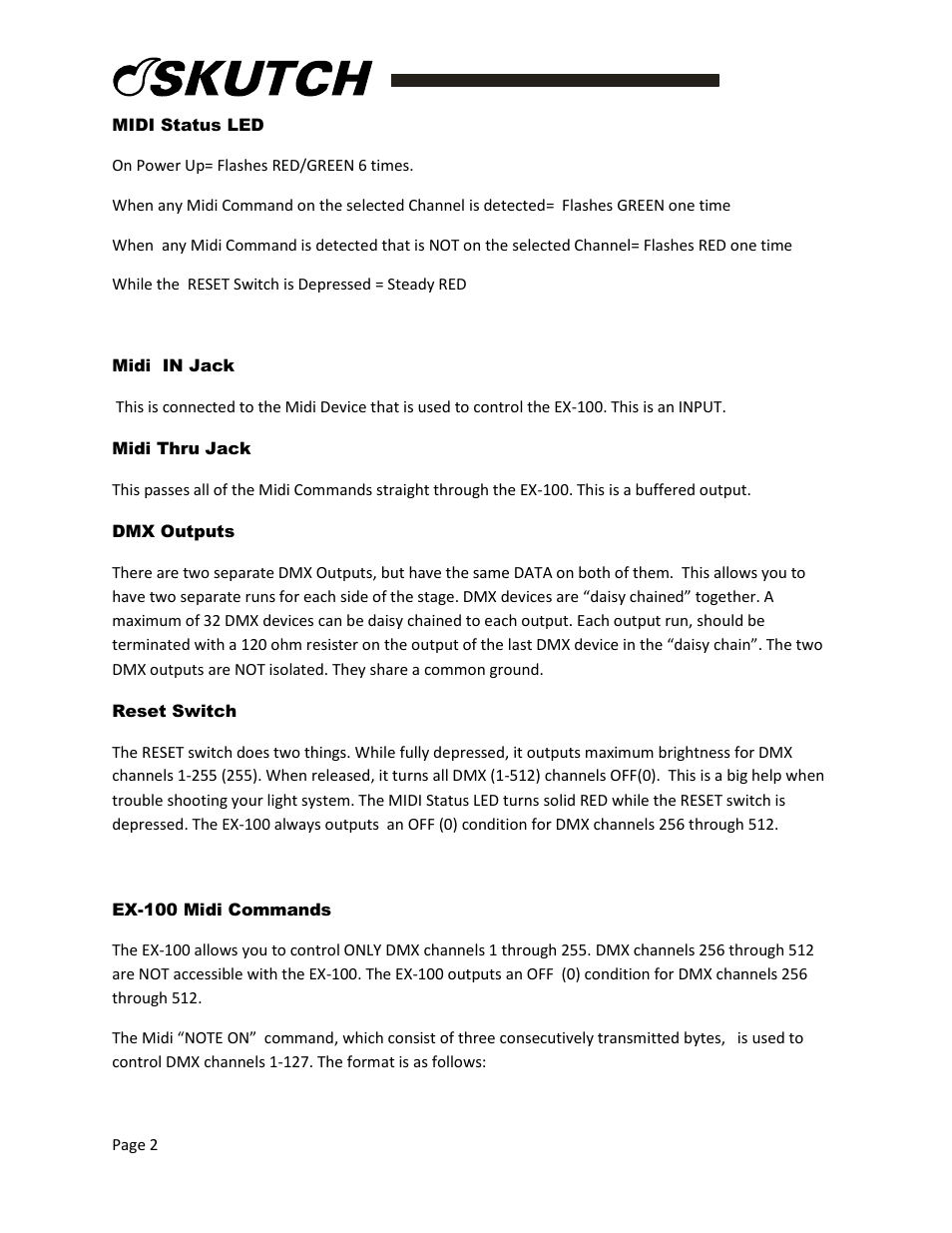 Skutch Electronics EX-100 User Manual | Page 2 / 7