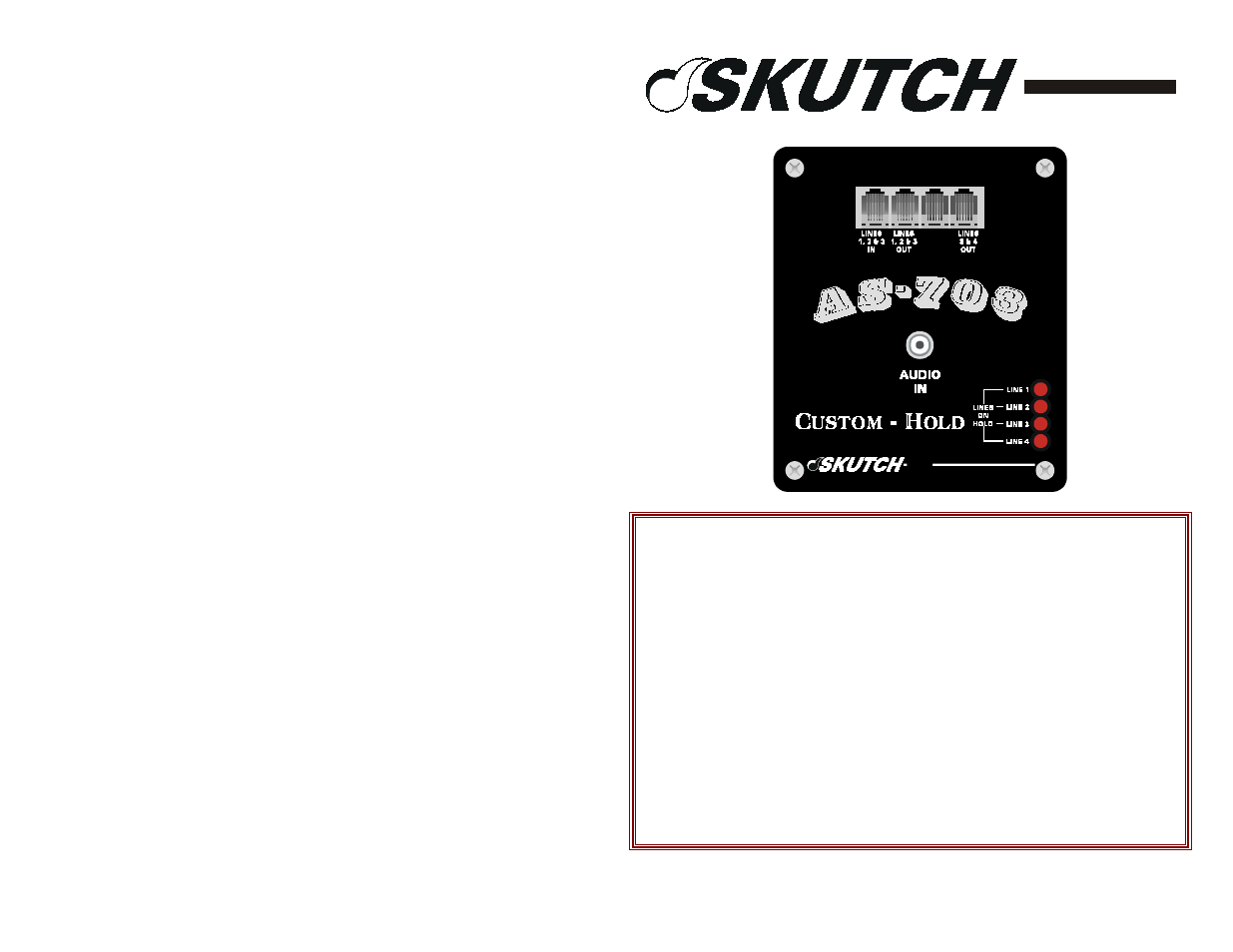 One year limited warranty | Skutch Electronics AS-703-A User Manual | Page 2 / 2