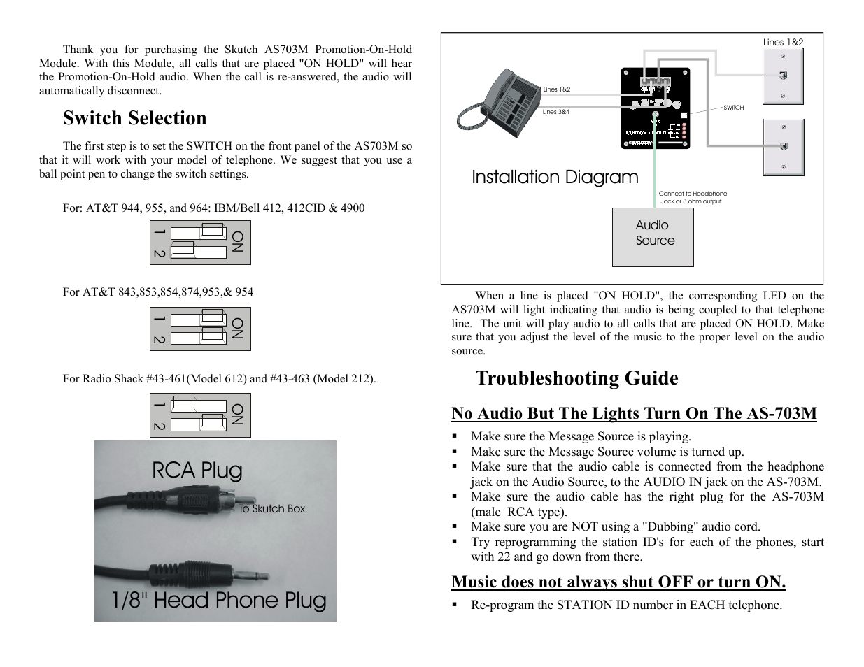 Skutch Electronics AS-703-M V1.00 User Manual | 2 pages