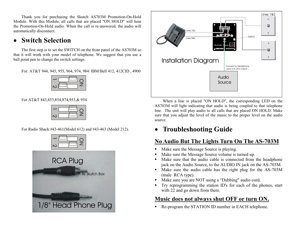 Skutch Electronics AS-703-M V1.10 User Manual | 2 pages