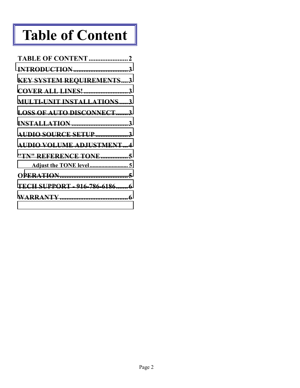 Table of content | Skutch Electronics AS-801 User Manual | Page 2 / 6