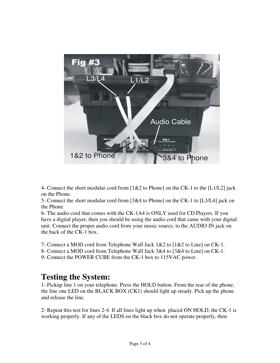 Testing the system, Fig #3 | Skutch Electronics CK-1A4 User Manual | Page 3 / 4