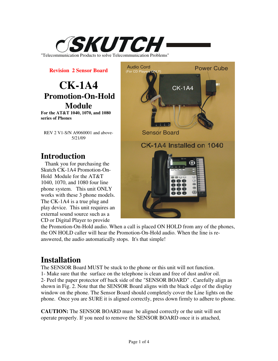 Skutch Electronics CK-1A4 Rev.2 User Manual | 4 pages