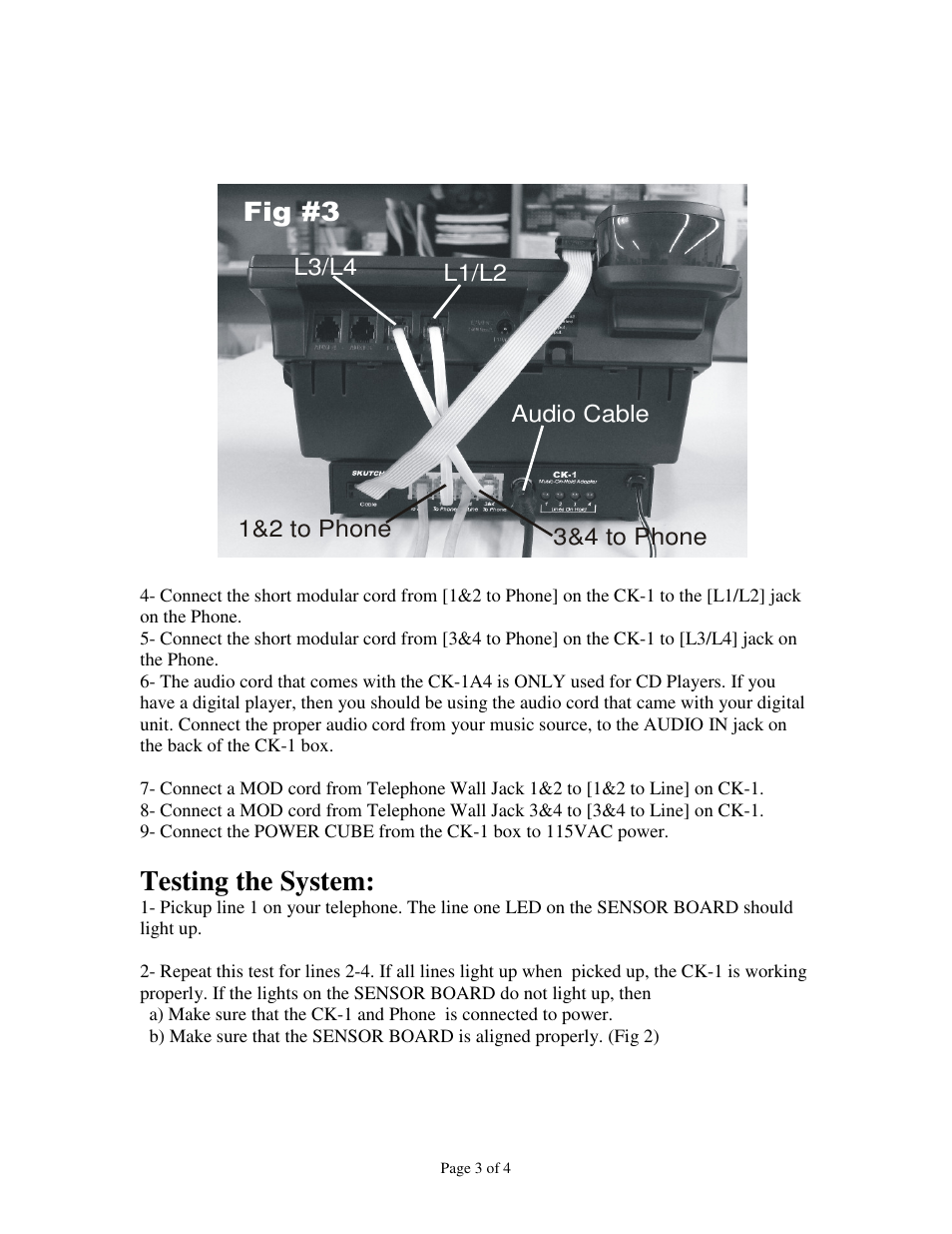 Testing the system, Fig #3 | Skutch Electronics CK-1A4 Rev.2 User Manual | Page 3 / 4