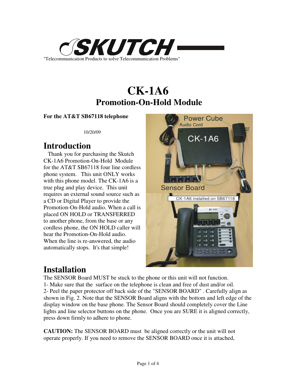 Skutch Electronics CK-1A6 User Manual | 4 pages