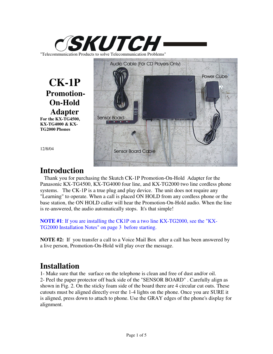 Skutch Electronics CK-1P User Manual | 5 pages