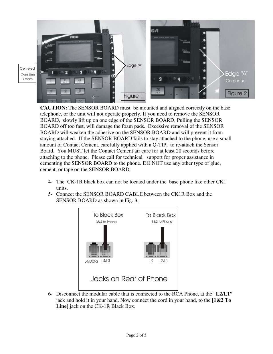 Jacks on rear of phone, Edge “a | Skutch Electronics CK1R User Manual | Page 2 / 5