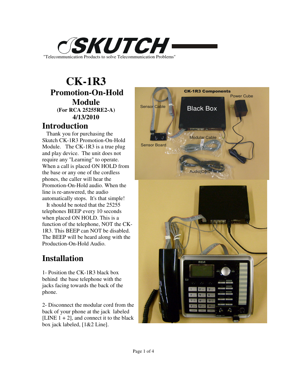 Skutch Electronics CK-1R3 User Manual | 4 pages