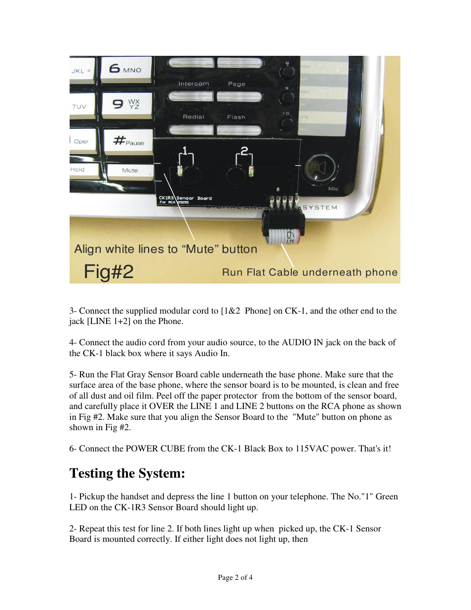Fig#2, Testing the system | Skutch Electronics CK-1R3 User Manual | Page 2 / 4