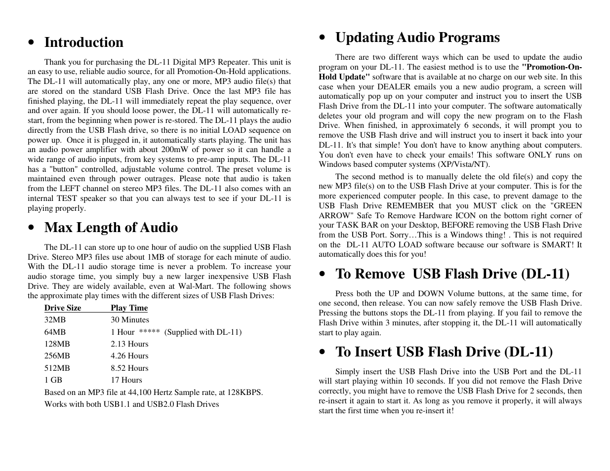 Skutch Electronics DL-11 V1.02 User Manual | 2 pages