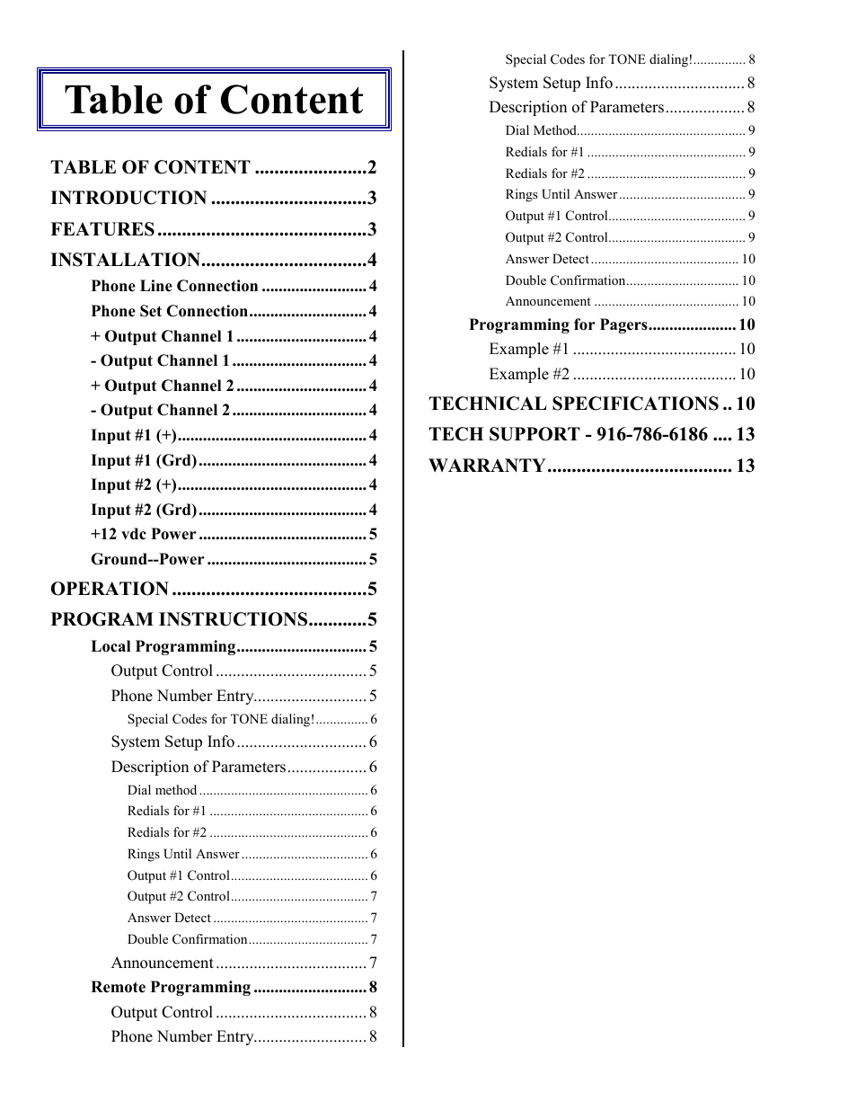 Table of content, Operation program instructions | Skutch Electronics AS-80 User Manual | Page 2 / 13
