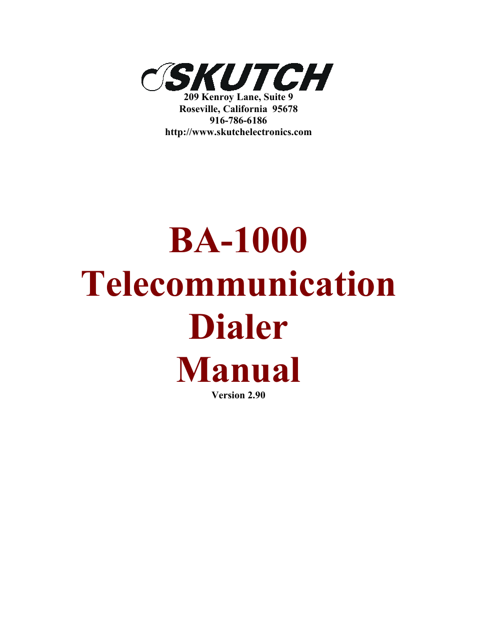 Skutch Electronics BA-1000 V2.90 User Manual | 32 pages