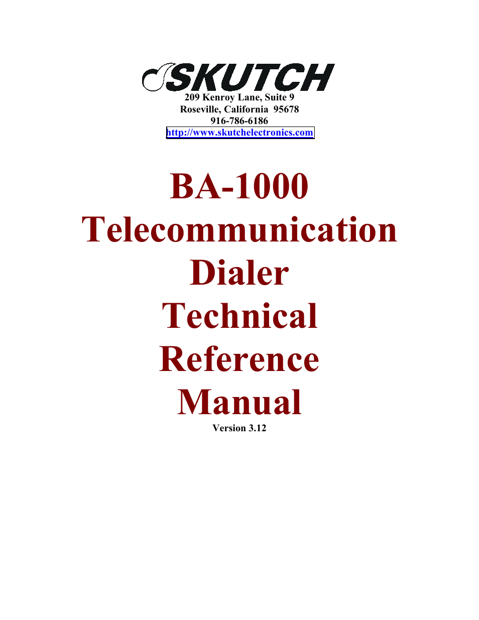 Skutch Electronics BA-1000 V3.12 Technical Reference Manual User Manual | 37 pages