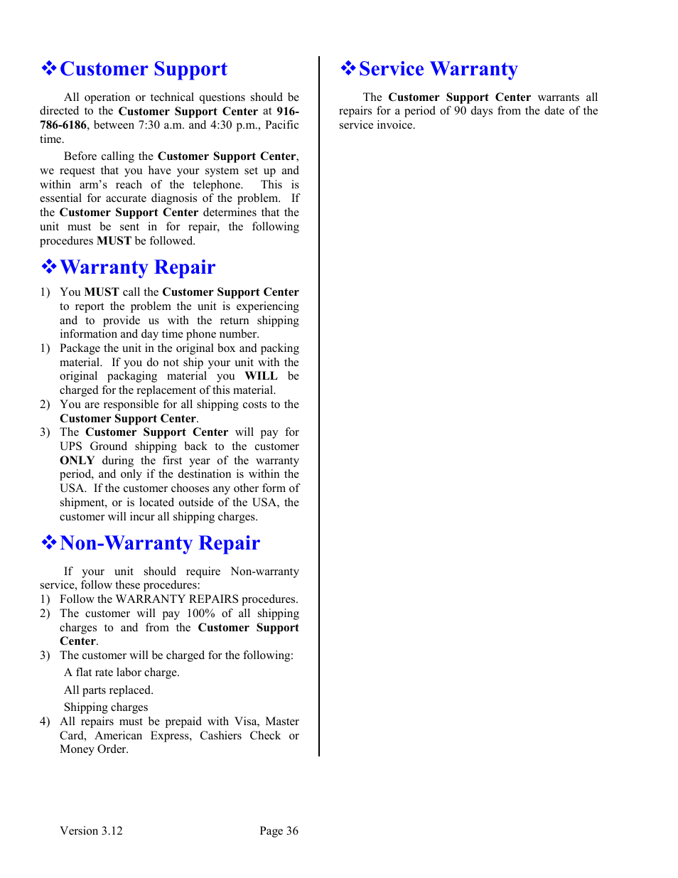 Customer support, Warranty repair, Non-warranty repair | Service warranty | Skutch Electronics BA-1000 V3.12 Technical Reference Manual User Manual | Page 36 / 37