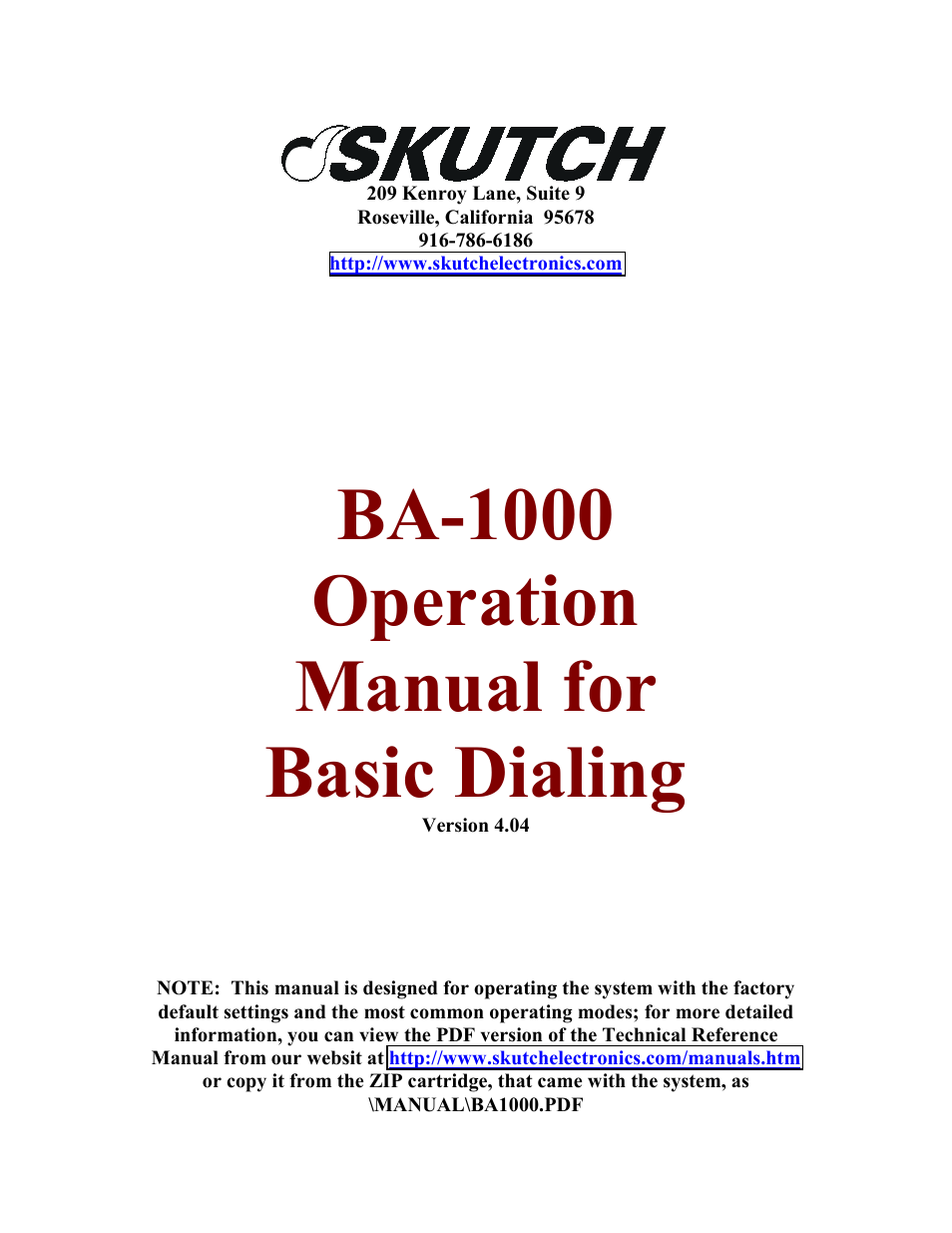 Skutch Electronics BA-1000 V4.04 User Manual | 9 pages