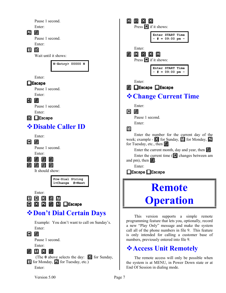 Remote operation, Disable caller id, Don’t dial certain days | Change current time, Access unit remotely | Skutch Electronics BA-1000 V5.xx User Manual | Page 11 / 18