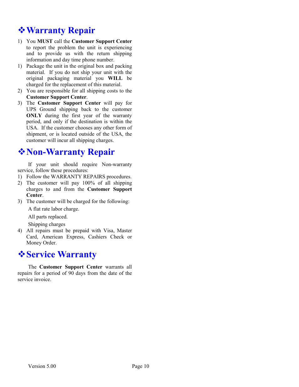 Warranty repair, Non-warranty repair, Service warranty | Skutch Electronics BA-1000 V5.xx User Manual | Page 14 / 18