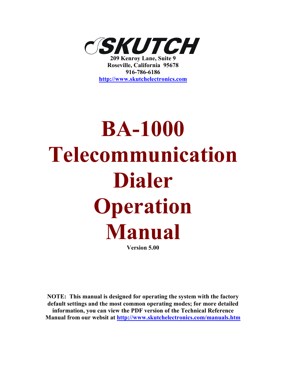 Ba-1000 telecommunication dialer operation manual | Skutch Electronics BA-1000 V5.xx User Manual | Page 3 / 18