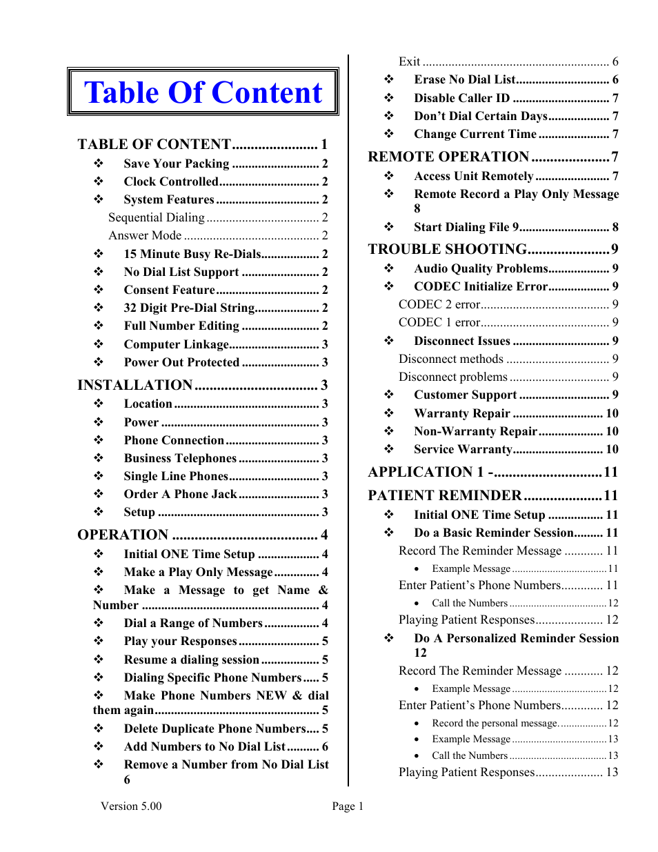 Table of content | Skutch Electronics BA-1000 V5.xx User Manual | Page 5 / 18