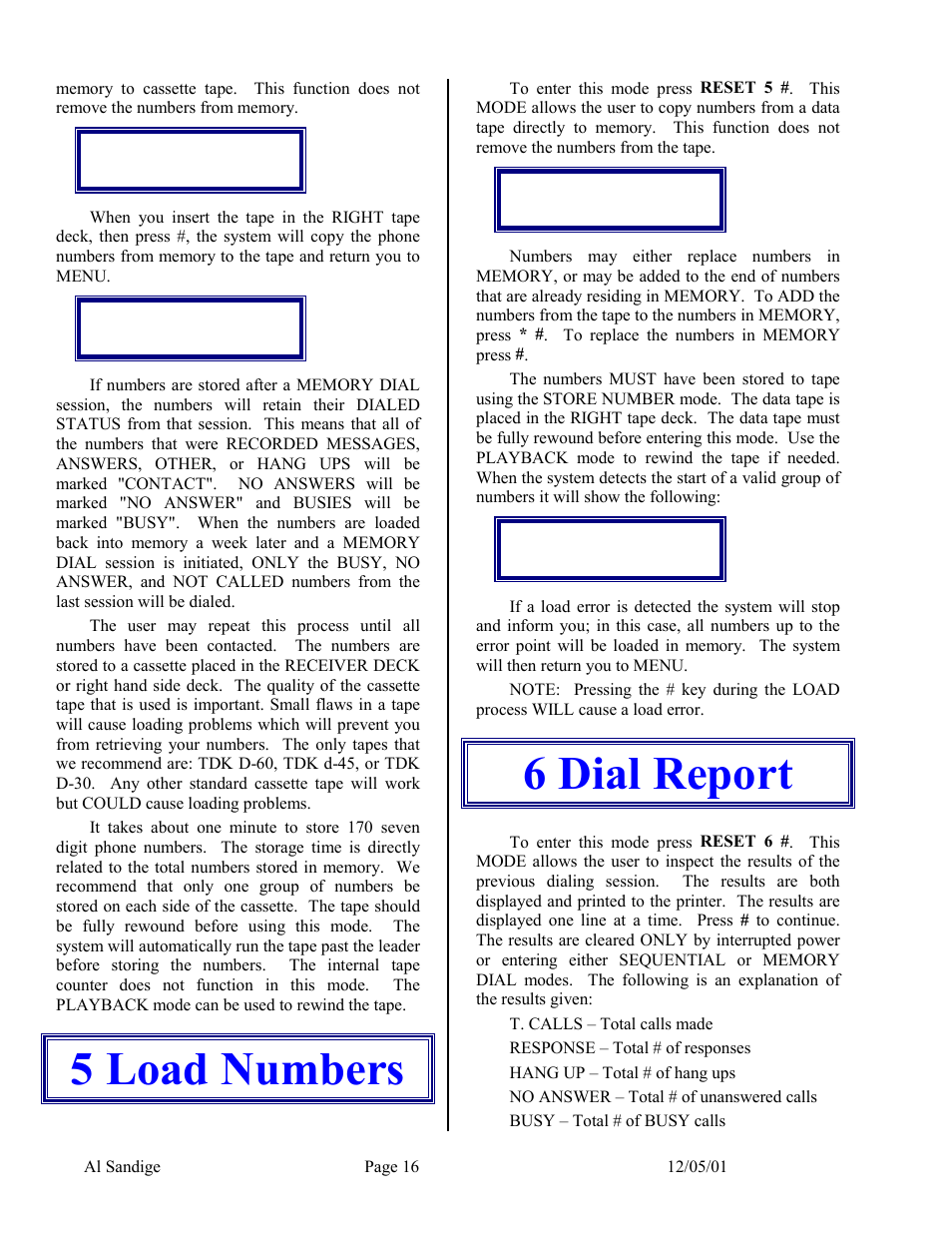 5 load numbers, 6 dial report, 5 load numbers 6 dial report | Skutch Electronics CBC 9000 User Manual | Page 16 / 33