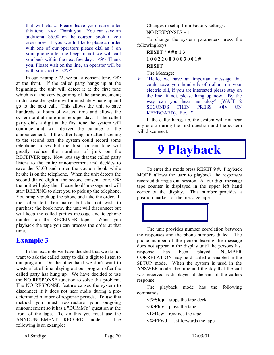 Example 3, 9 playback | Skutch Electronics CBC 9000 User Manual | Page 20 / 33