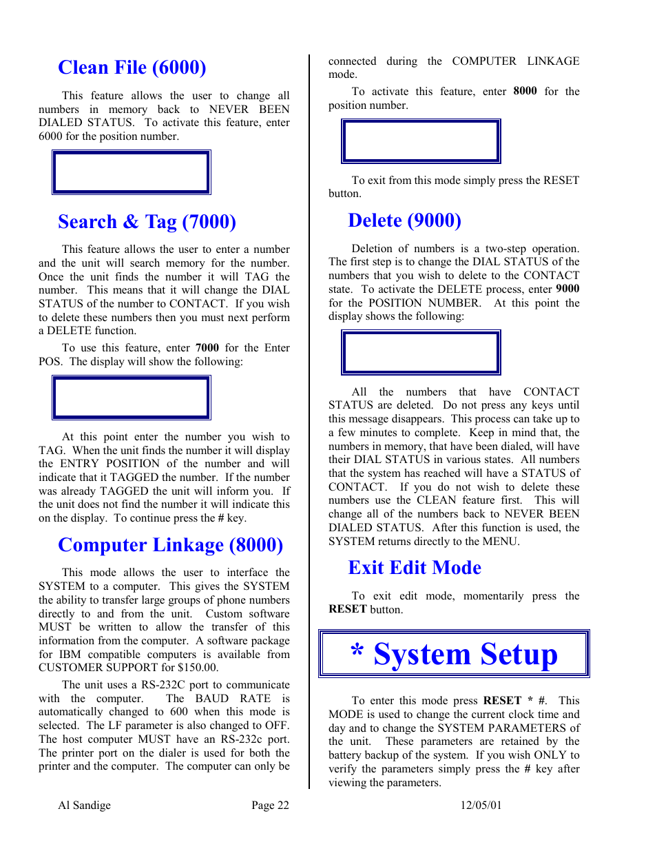 Clean file (6000), Search & tag (7000), Computer linkage (8000) | Delete (9000), Exit edit mode, System setup | Skutch Electronics CBC 9000 User Manual | Page 22 / 33