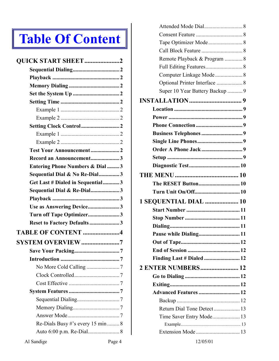Table of content | Skutch Electronics CBC 9000 User Manual | Page 4 / 33