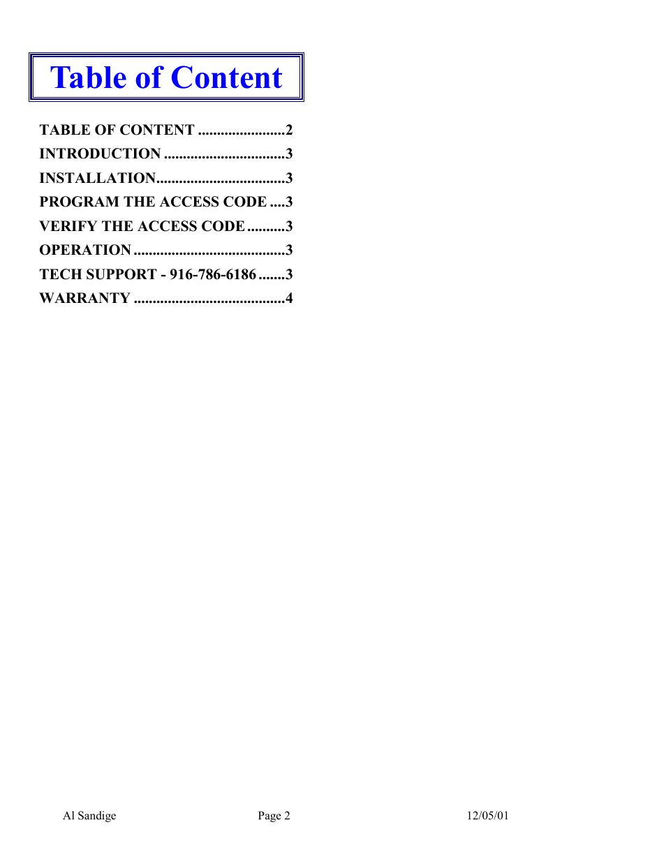 Table of content | Skutch Electronics AS-2500-2 User Manual | Page 2 / 4