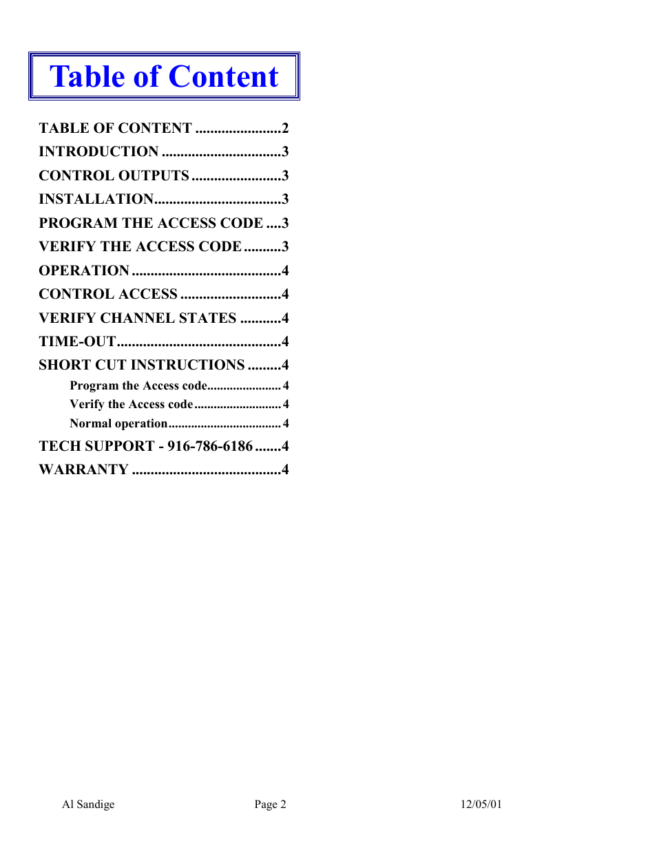 Table of content | Skutch Electronics AS-2500-3 User Manual | Page 2 / 5