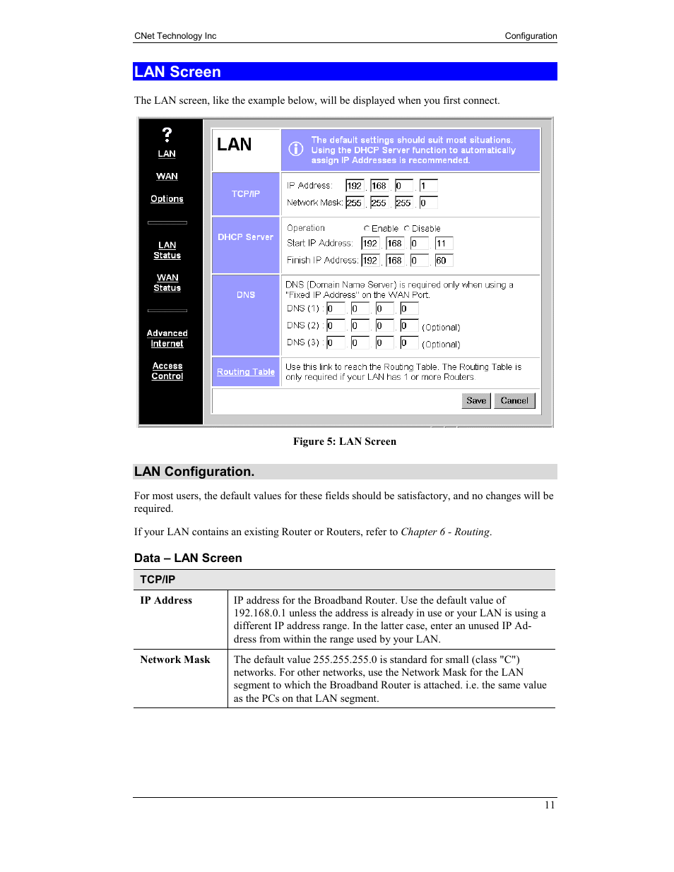 Lan screen | CNet Technology CNIG904S User Manual | Page 14 / 54