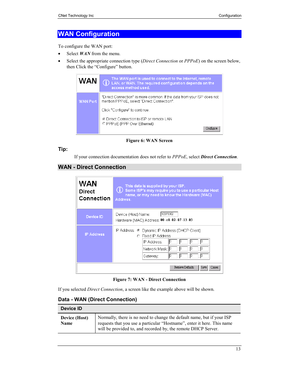 Wan configuration | CNet Technology CNIG904S User Manual | Page 16 / 54