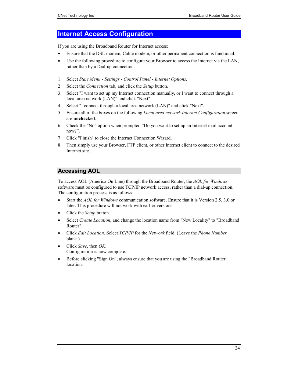 Internet access configuration | CNet Technology CNIG904S User Manual | Page 27 / 54