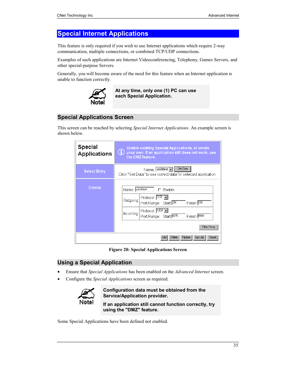 Special internet applications | CNet Technology CNIG904S User Manual | Page 38 / 54
