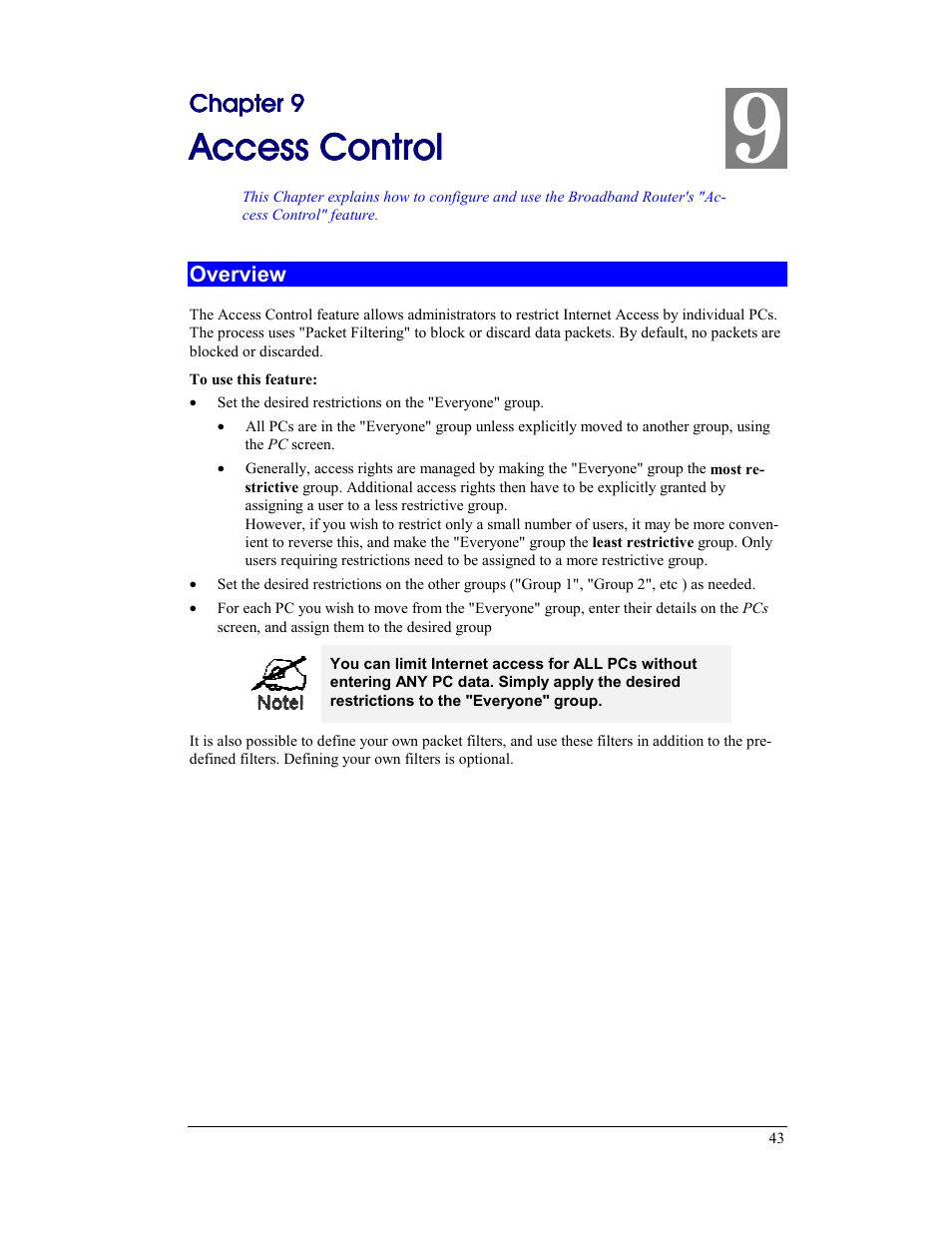 Chapter 9 access control, Overview, Access control | CNet Technology CNIG904S User Manual | Page 46 / 54