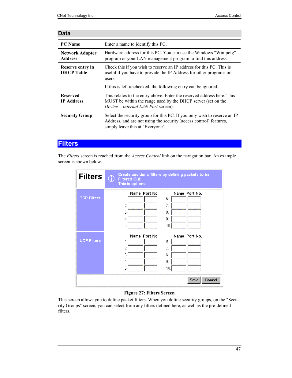 Filters | CNet Technology CNIG904S User Manual | Page 50 / 54