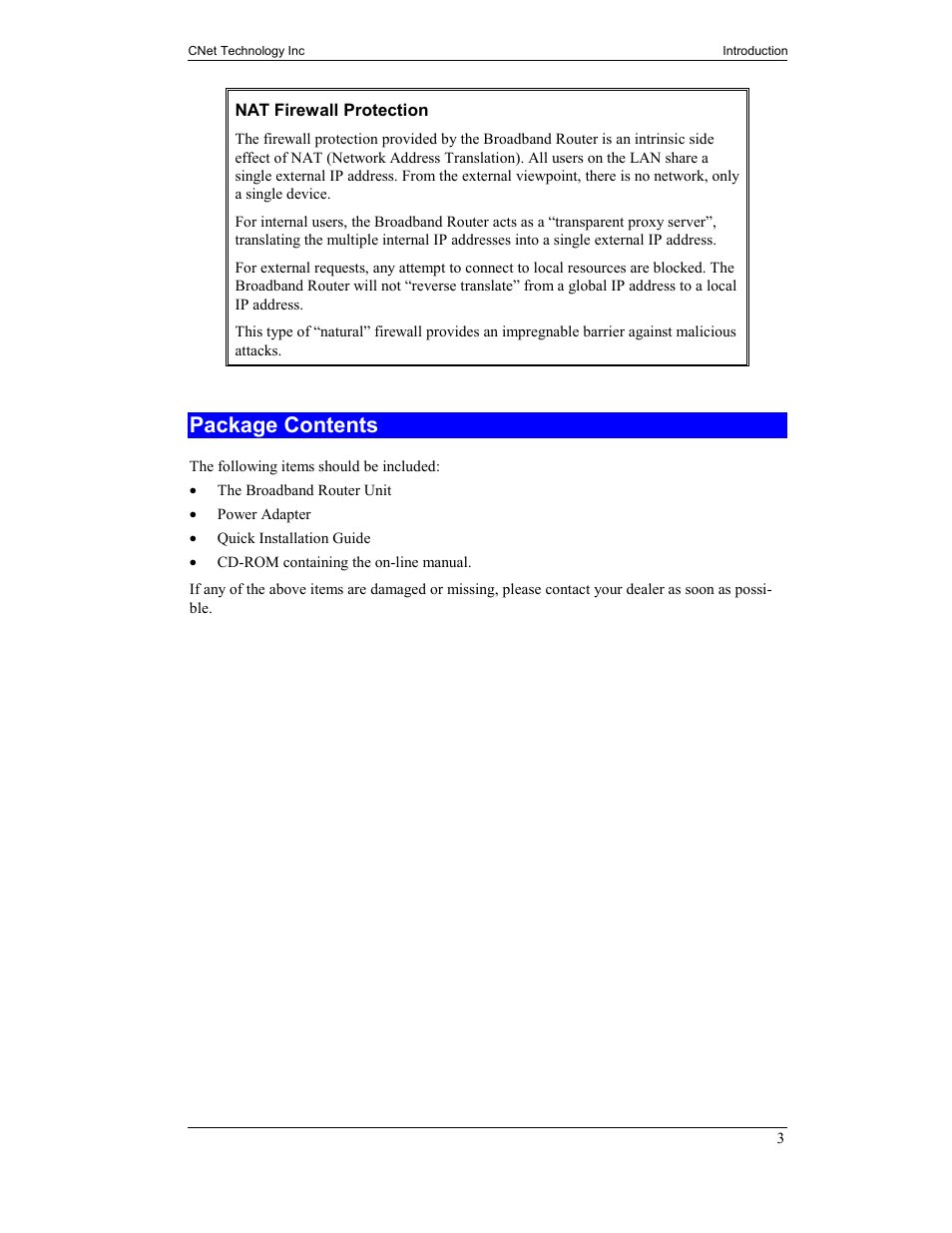 Package contents | CNet Technology CNIG904S User Manual | Page 6 / 54