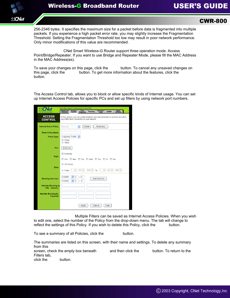 Access control | CNet Technology CWR-800 User Manual | Page 43 / 51