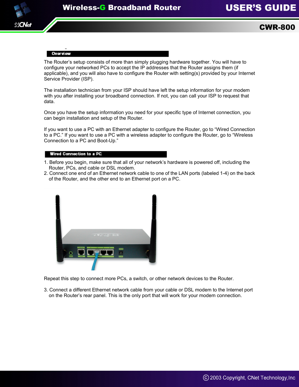 Chapter 3: connect the router | CNet Technology CWR-800 User Manual | Page 8 / 51