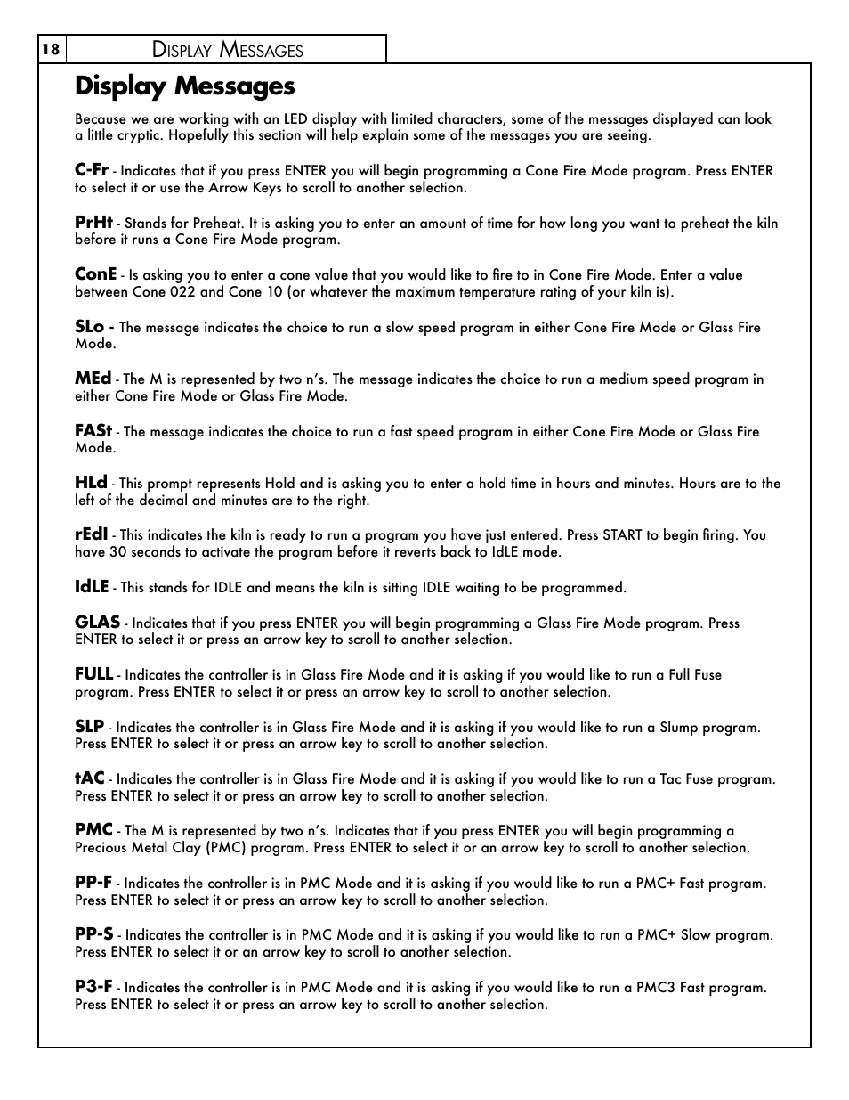 Display messages | Skutt FireBox8x6 LT User Manual | Page 18 / 24