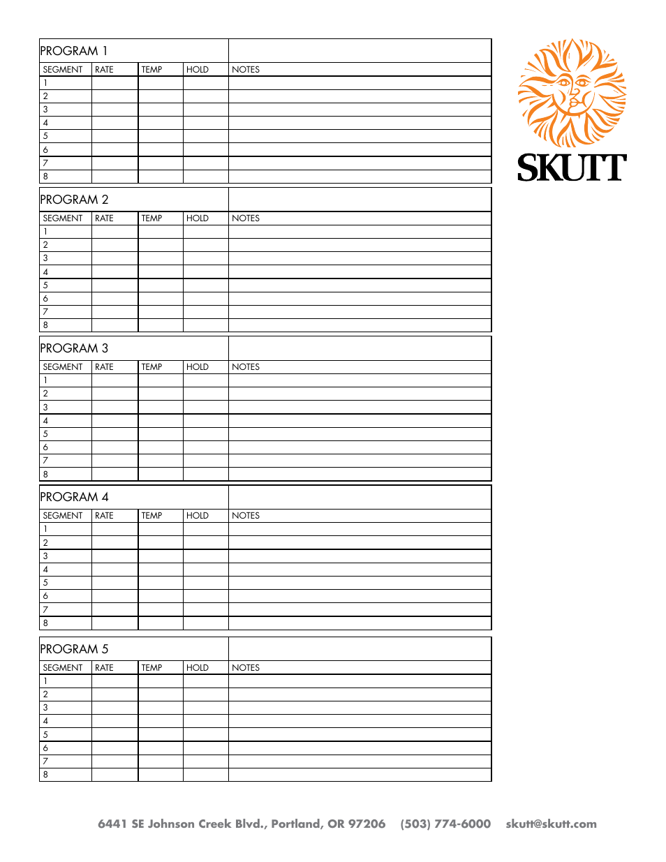 Program 1, Program 2, Program 3 | Program 4, Program 5 | Skutt FireBox8x6 LT User Manual | Page 24 / 24