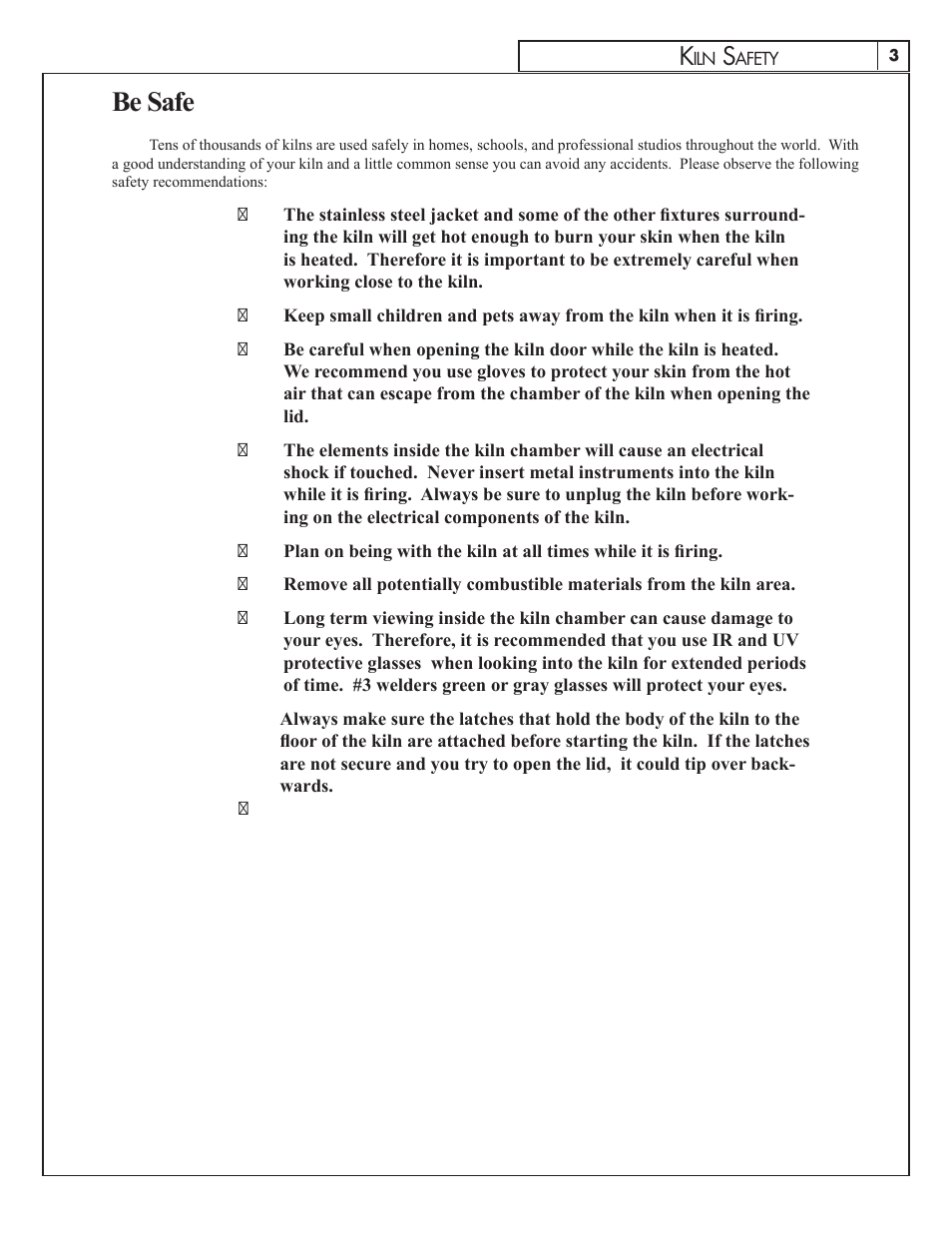 Be safe | Skutt Firebox 8 User Manual | Page 3 / 8