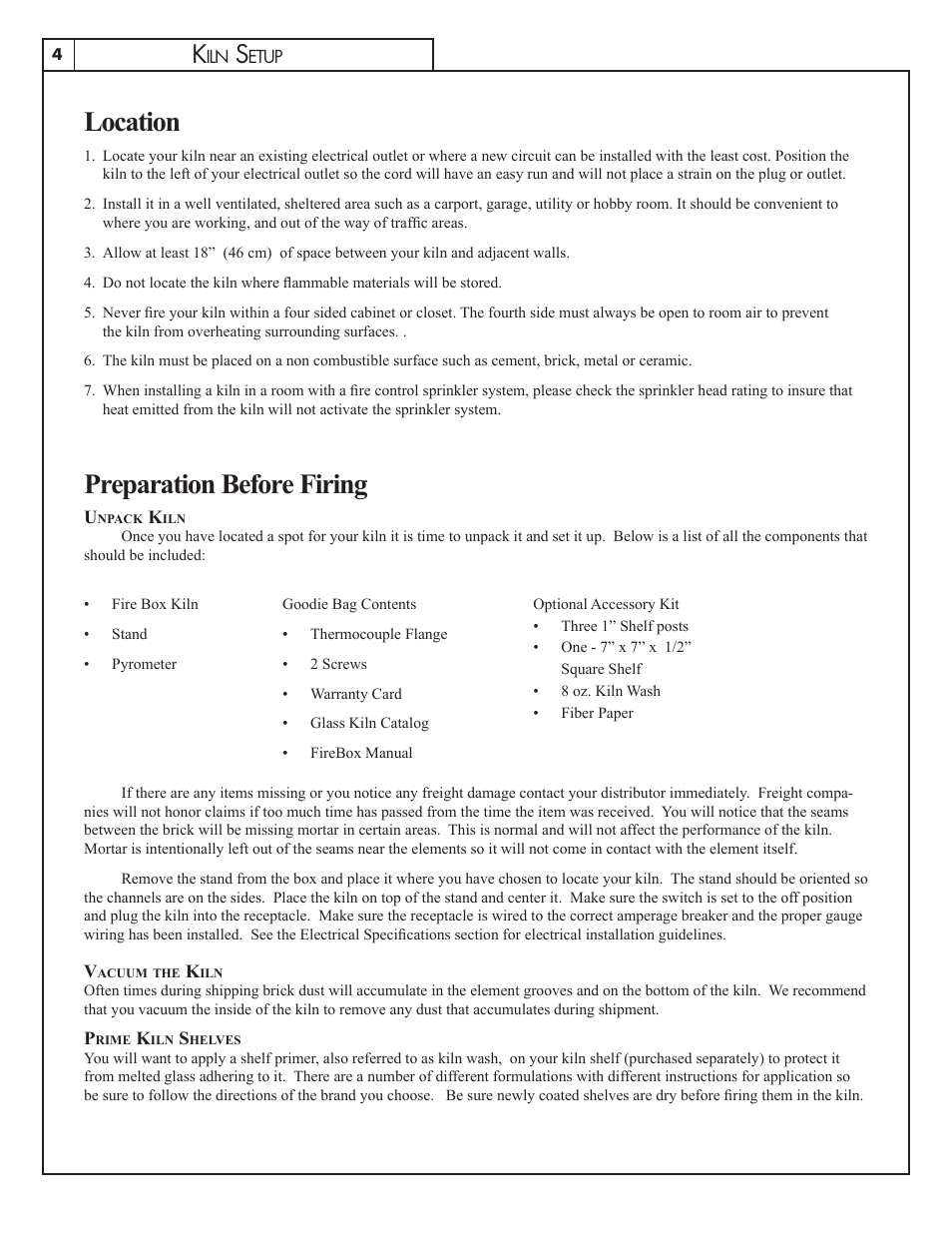 Location, Preparation before firing | Skutt Firebox 8 User Manual | Page 4 / 8