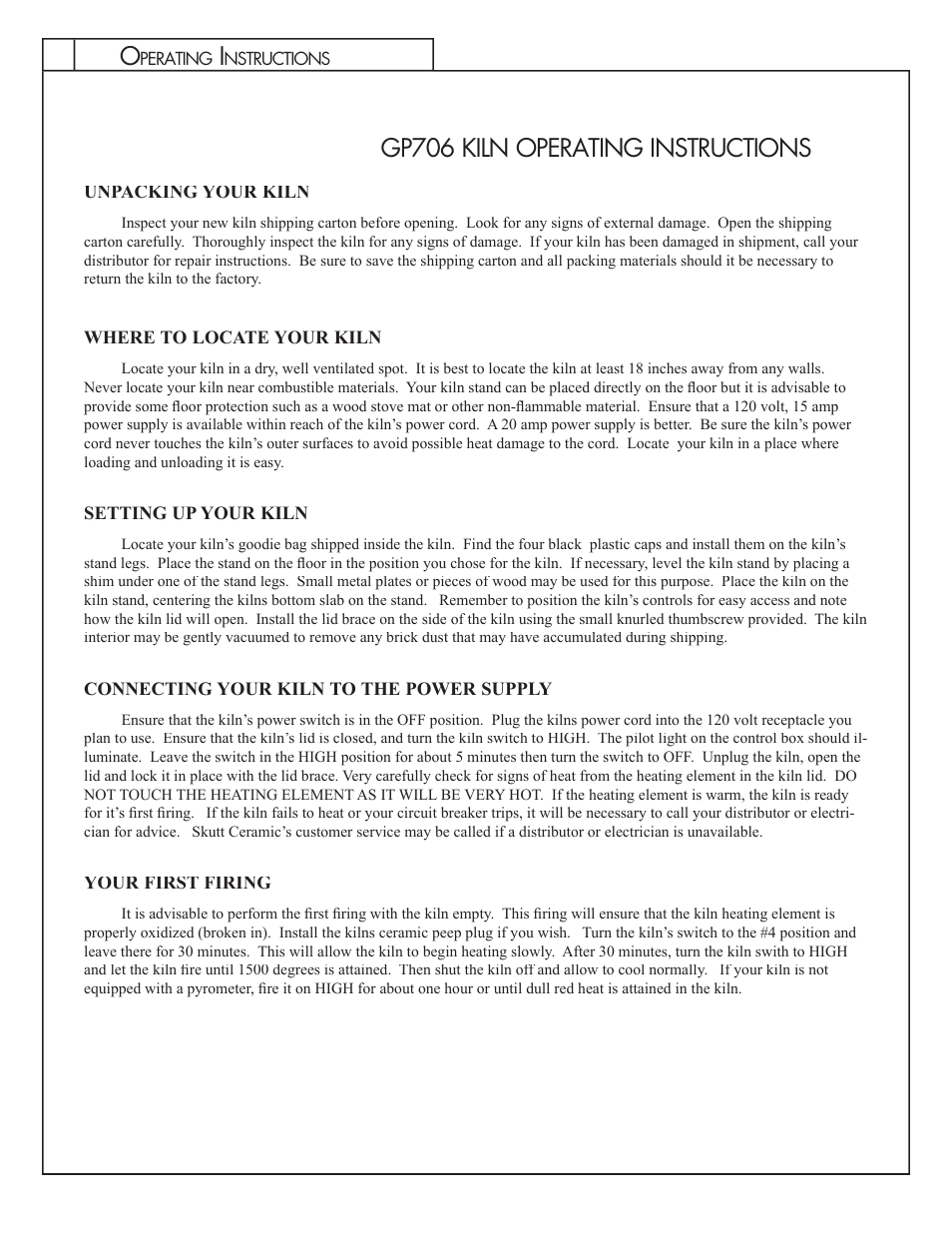 Gp706 kiln operating instructions | Skutt GP706 User Manual | Page 2 / 3
