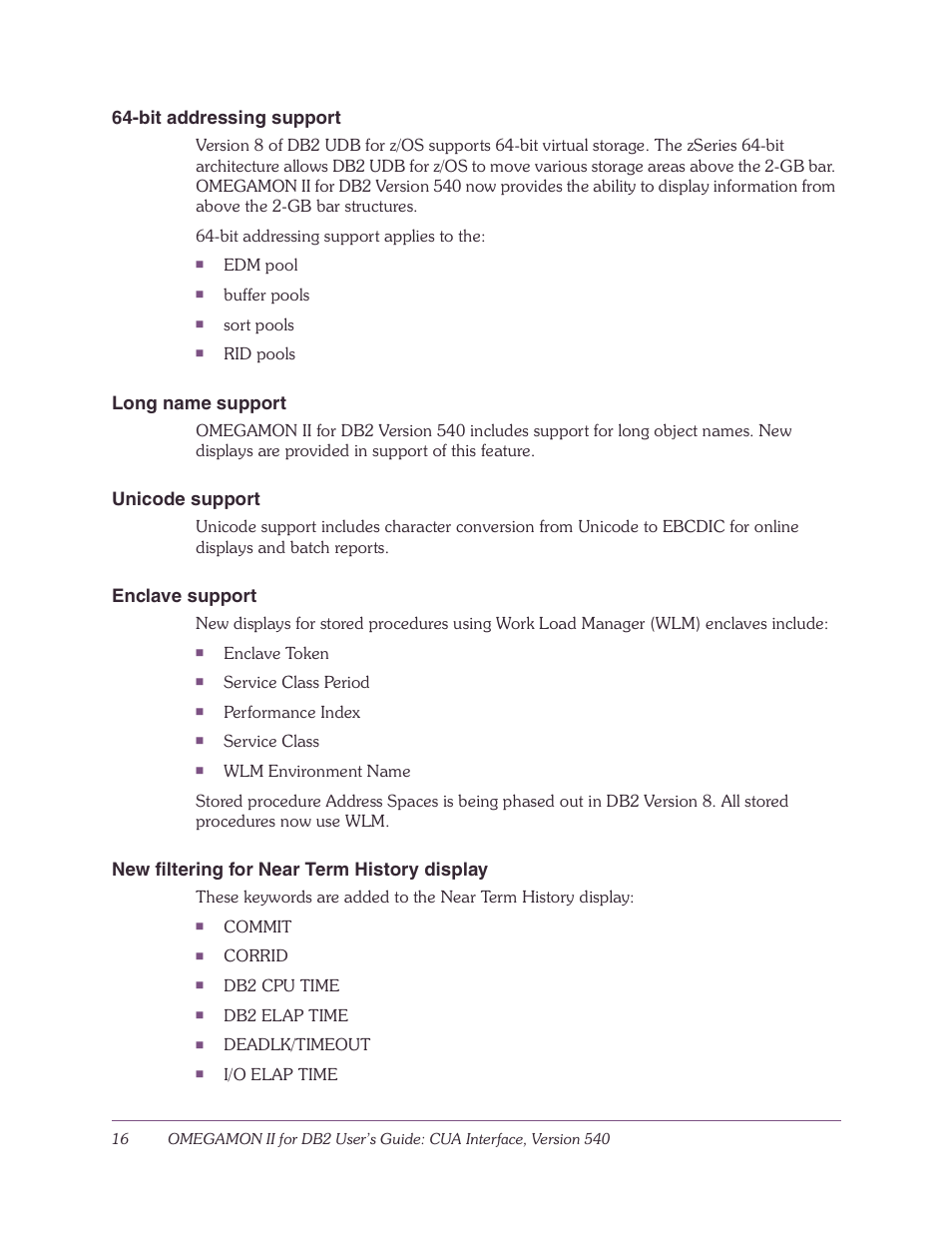 Bit addressing support, Long name support, Unicode support | Enclave support, New filtering for near term history display | Candle-lite DB2 User Manual | Page 16 / 132