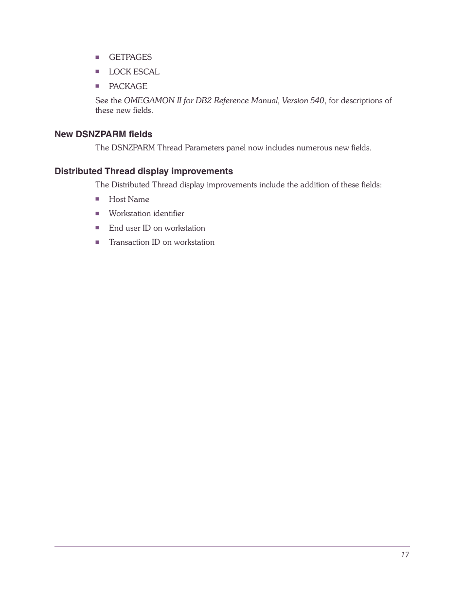 New dsnzparm fields, Distributed thread display improvements | Candle-lite DB2 User Manual | Page 17 / 132