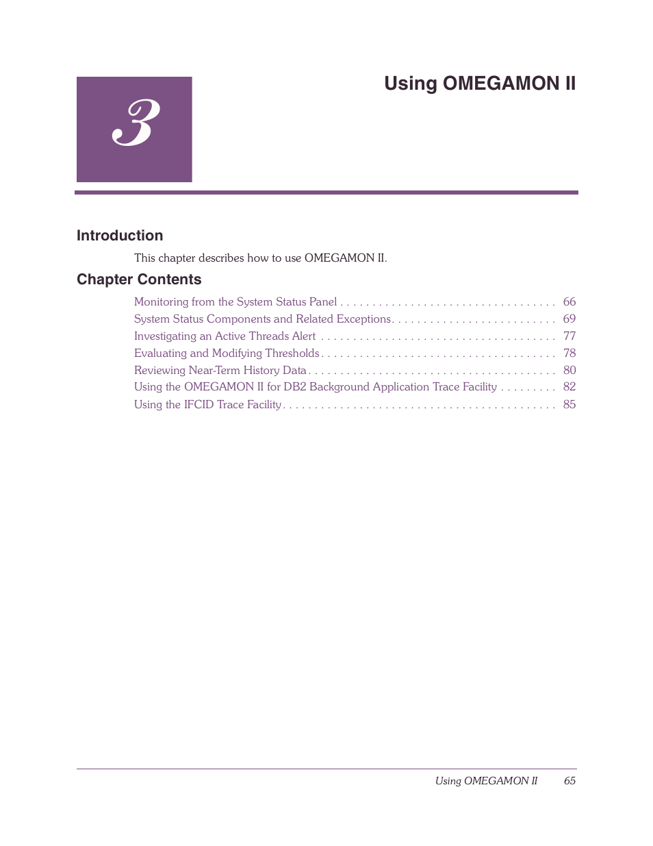 Using omegamon ii, Chapter 3 | Candle-lite DB2 User Manual | Page 65 / 132