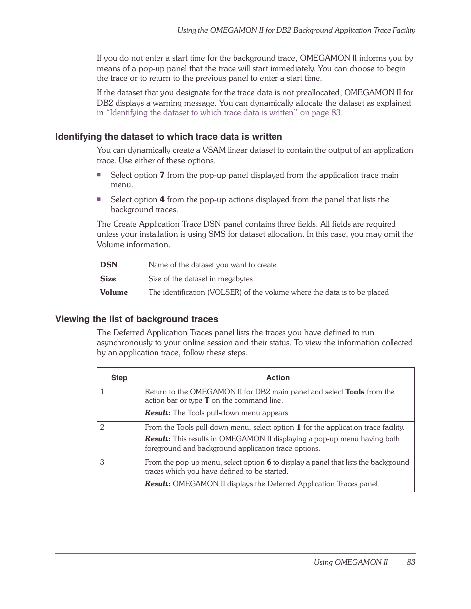 Viewing the list of background traces | Candle-lite DB2 User Manual | Page 83 / 132