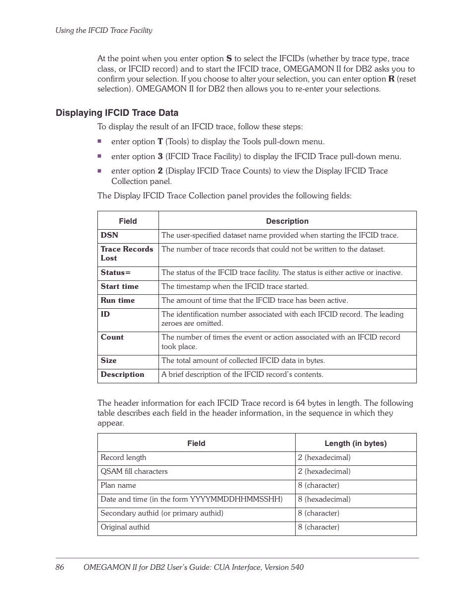 Displaying ifcid trace data | Candle-lite DB2 User Manual | Page 86 / 132